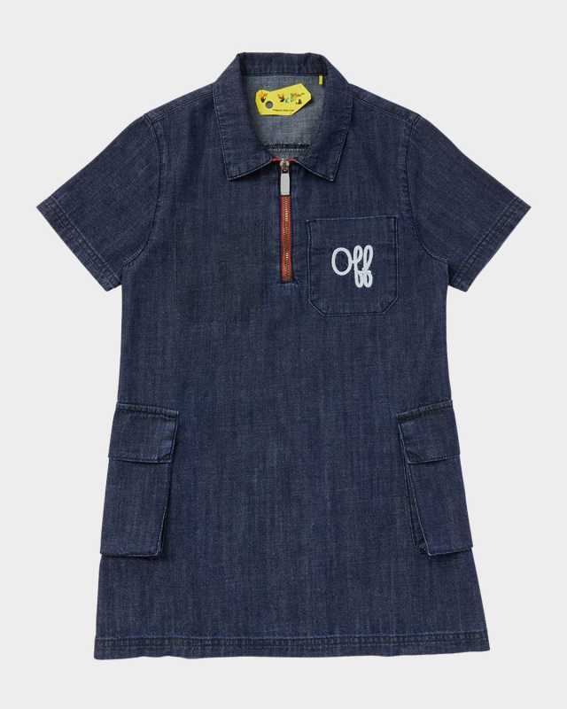 Girl's Script Type Graphic Logo Denim Mini Dress, Size 4-12